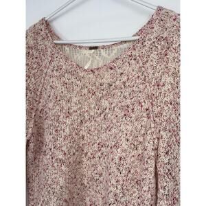 Free People Poppyseed Cotton Marled Knit Lace Back‎ Scoop Neck Pullover Sweater